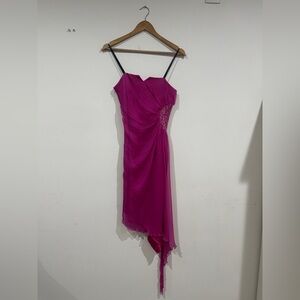 Laundry by Shelli Segal Pink Beaded Silk Chiffon Asymmetric Dress Size 2